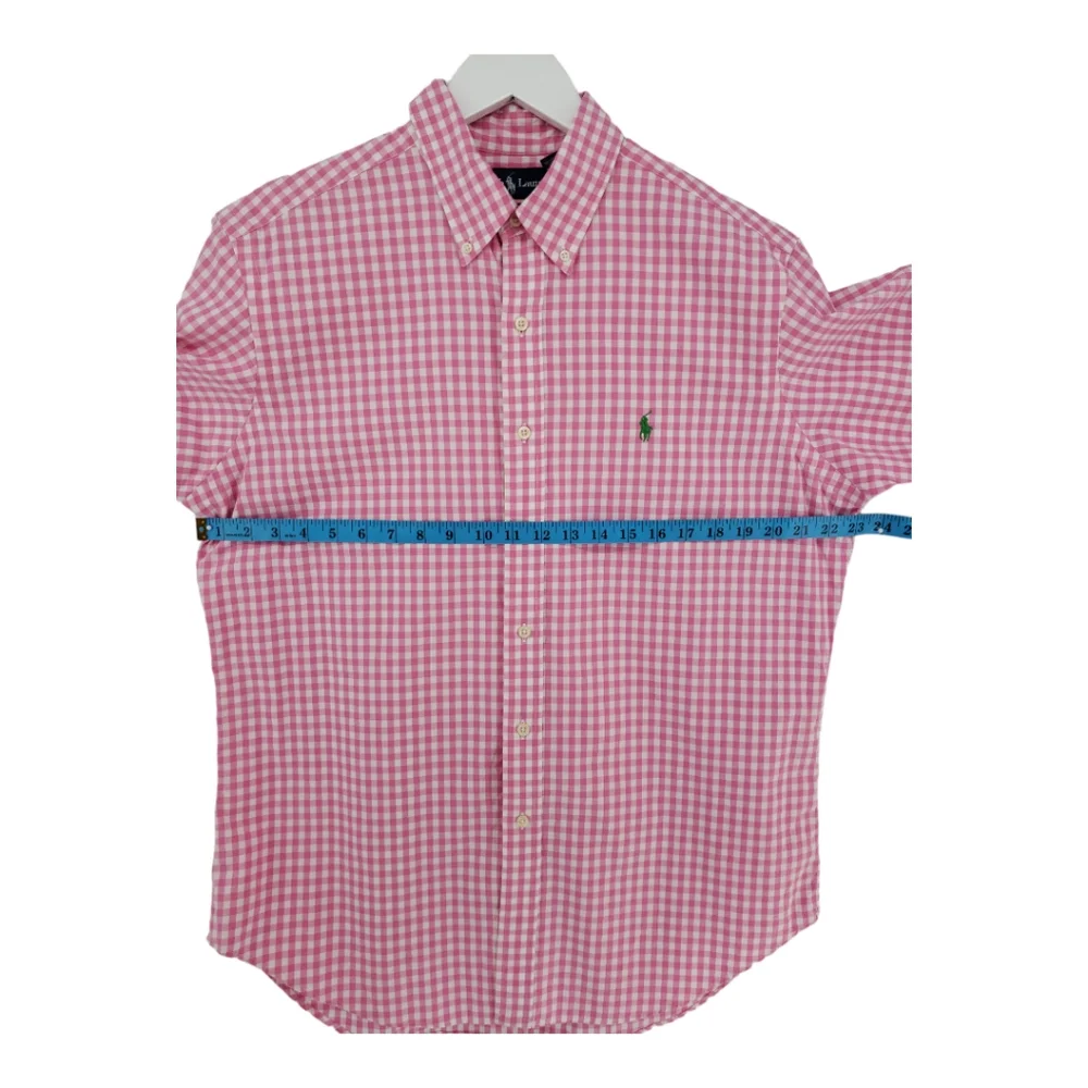 Ralph Lauren Polo Button Down Short Sleeve Shirt Large Classic Fit Pink White
